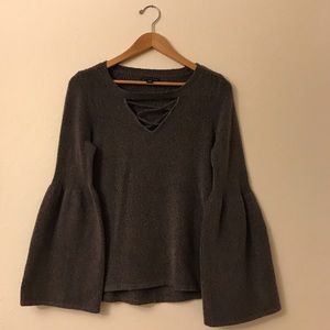 American Eagle Strappy Bell Sleeve Sweater Gray